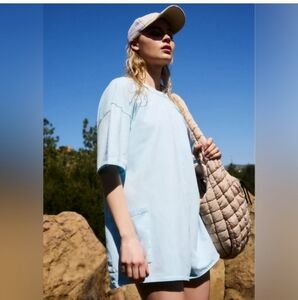 NWT Casual Light Blue/ Boardwalk blue Short Sleeve Romper with Pockets